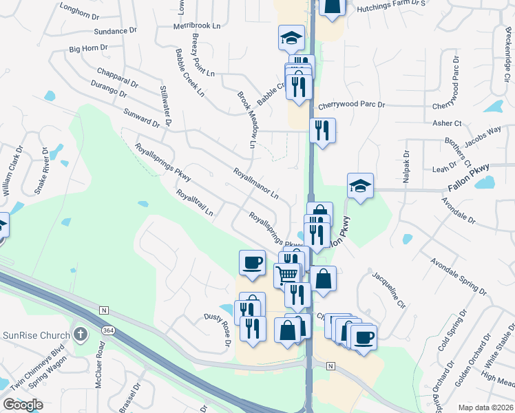 map of restaurants, bars, coffee shops, grocery stores, and more near 158 Royallprairie Lane in O'Fallon
