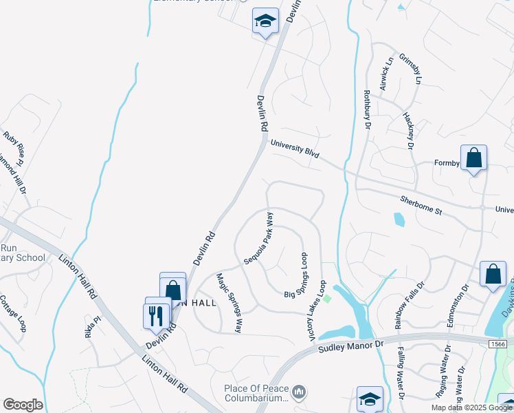 map of restaurants, bars, coffee shops, grocery stores, and more near 12736 Victory Lakes Loop in Bristow
