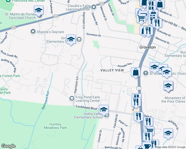 map of restaurants, bars, coffee shops, grocery stores, and more near 7017 Polins Ct in Alexandria