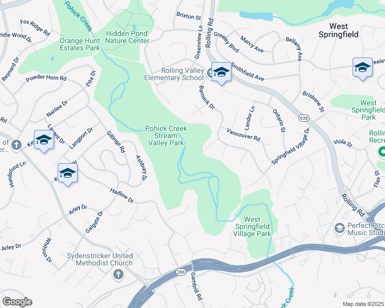 map of restaurants, bars, coffee shops, grocery stores, and more near 6910 Loudoun Lane in West Springfield