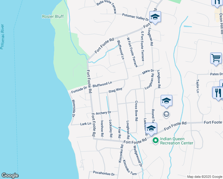 map of restaurants, bars, coffee shops, grocery stores, and more near 903 Stag Way in Fort Washington