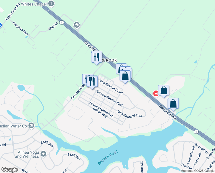 map of restaurants, bars, coffee shops, grocery stores, and more near 16680 John Rowland Trail in Milton