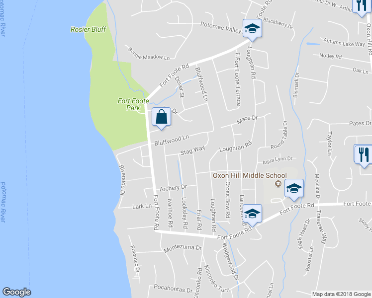 map of restaurants, bars, coffee shops, grocery stores, and more near 903 Stag Way in Fort Washington