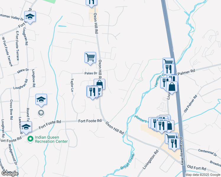 map of restaurants, bars, coffee shops, grocery stores, and more near 9106 Cooper Drive in Fort Washington