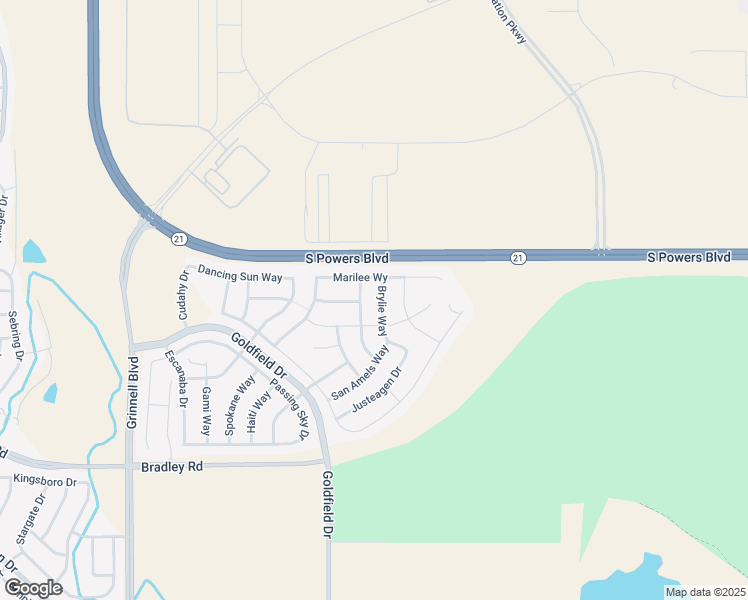 map of restaurants, bars, coffee shops, grocery stores, and more near 4544 Brylie Way in Colorado Springs