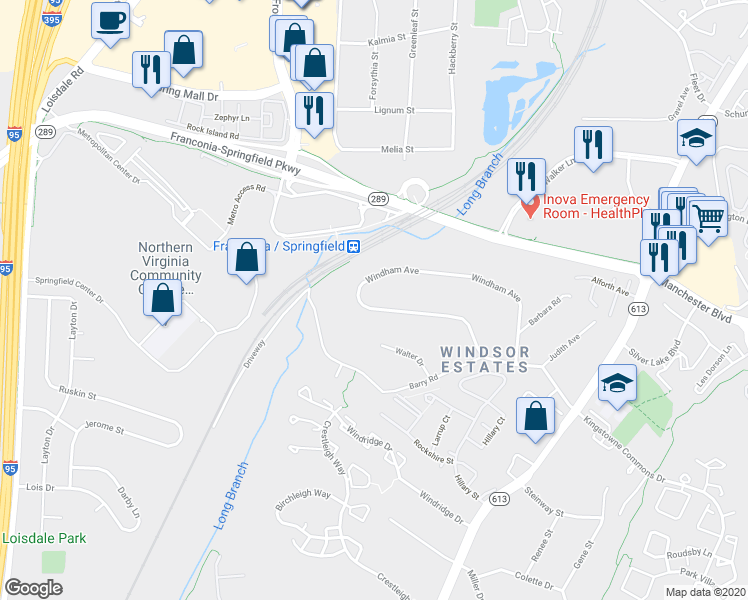 map of restaurants, bars, coffee shops, grocery stores, and more near 6539 Windham Avenue in Alexandria