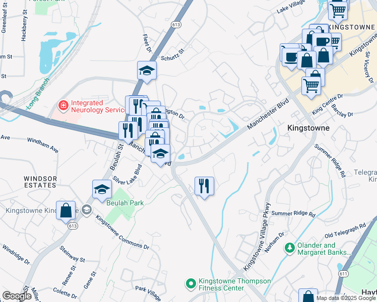 map of restaurants, bars, coffee shops, grocery stores, and more near 6041 Curtier Drive in Franconia