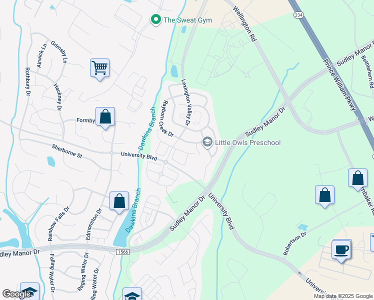 map of restaurants, bars, coffee shops, grocery stores, and more near 8716 Phipps Farm Way in Manassas