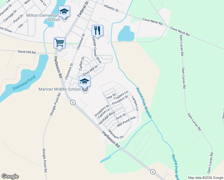 map of restaurants, bars, coffee shops, grocery stores, and more near 218 Fox Street in Milton