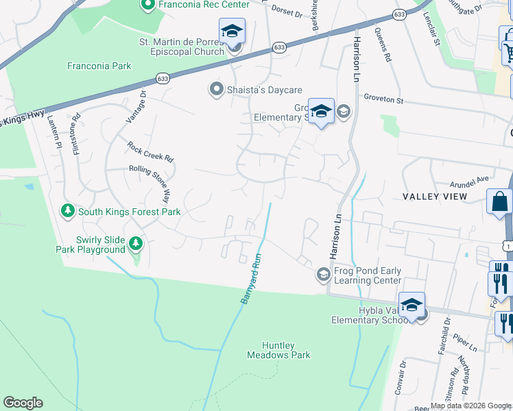 map of restaurants, bars, coffee shops, grocery stores, and more near 7008 Cold Spring Ln in Alexandria