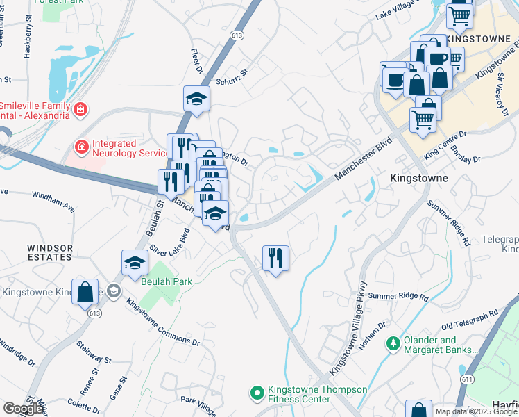 map of restaurants, bars, coffee shops, grocery stores, and more near 6029A Curtier Drive in Alexandria