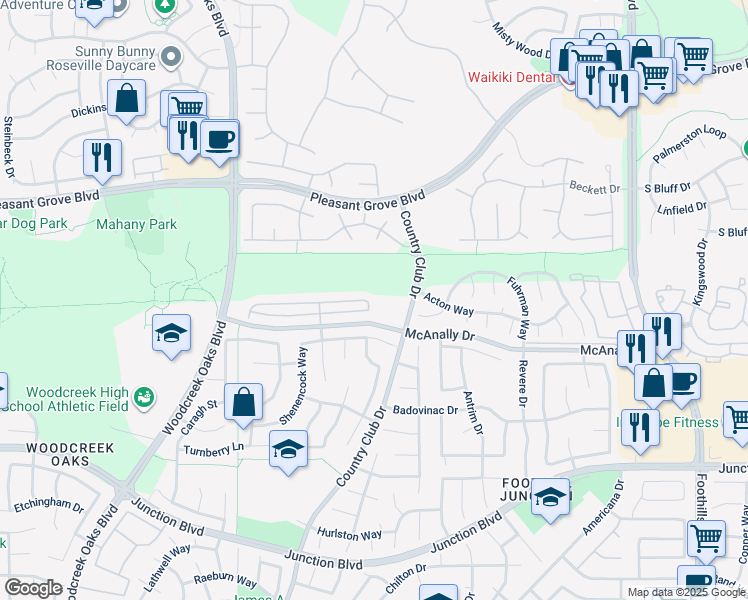 map of restaurants, bars, coffee shops, grocery stores, and more near 1416 Snapdragon Lane in Roseville
