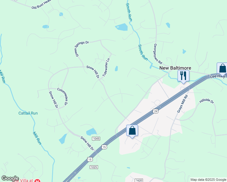 map of restaurants, bars, coffee shops, grocery stores, and more near 5437 Rosehaven Court in Warrenton
