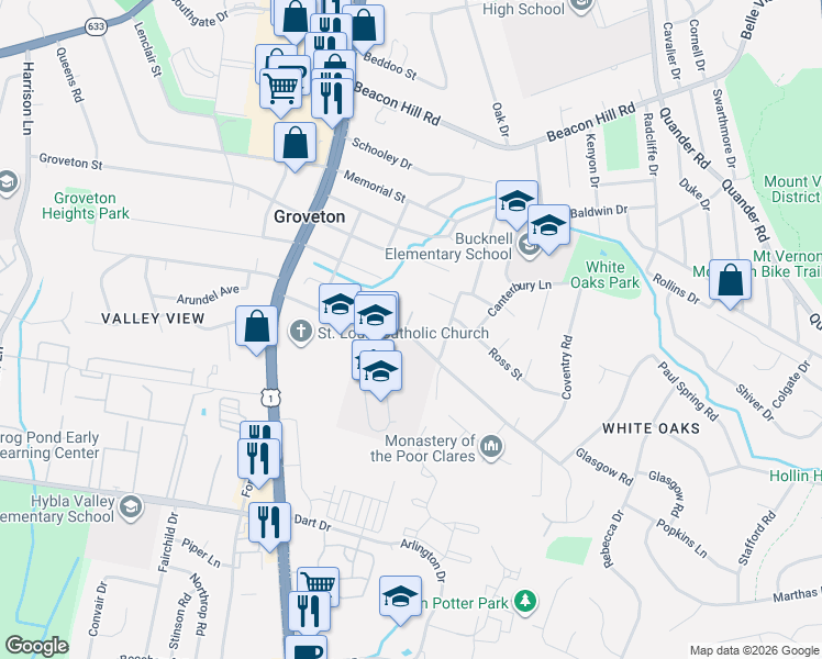 map of restaurants, bars, coffee shops, grocery stores, and more near 7029 Bryant Towne Ct in Alexandria