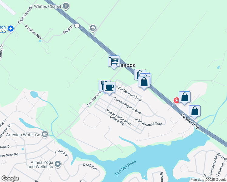 map of restaurants, bars, coffee shops, grocery stores, and more near 16335 Abraham Potter Run in Milton