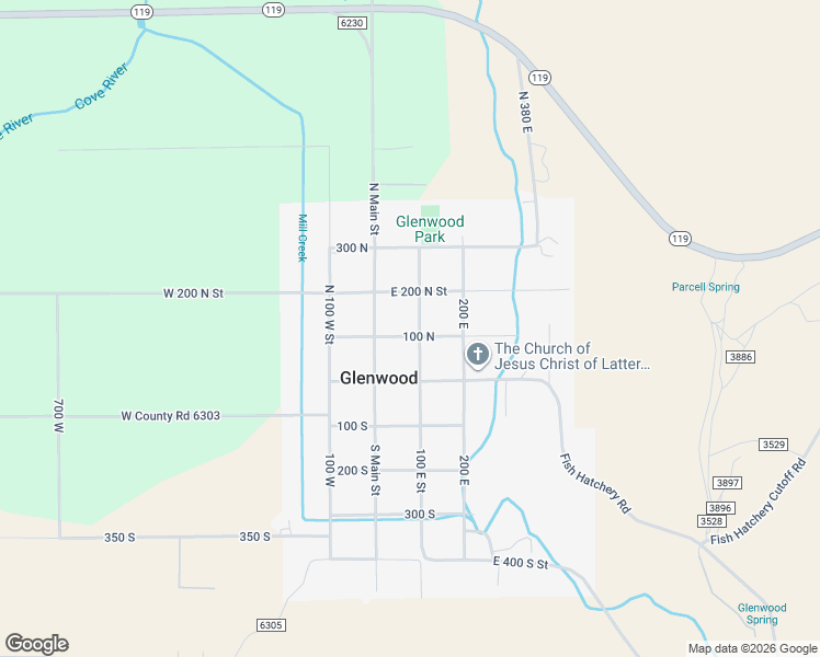 map of restaurants, bars, coffee shops, grocery stores, and more near 95 East 100 North Street in Glenwood