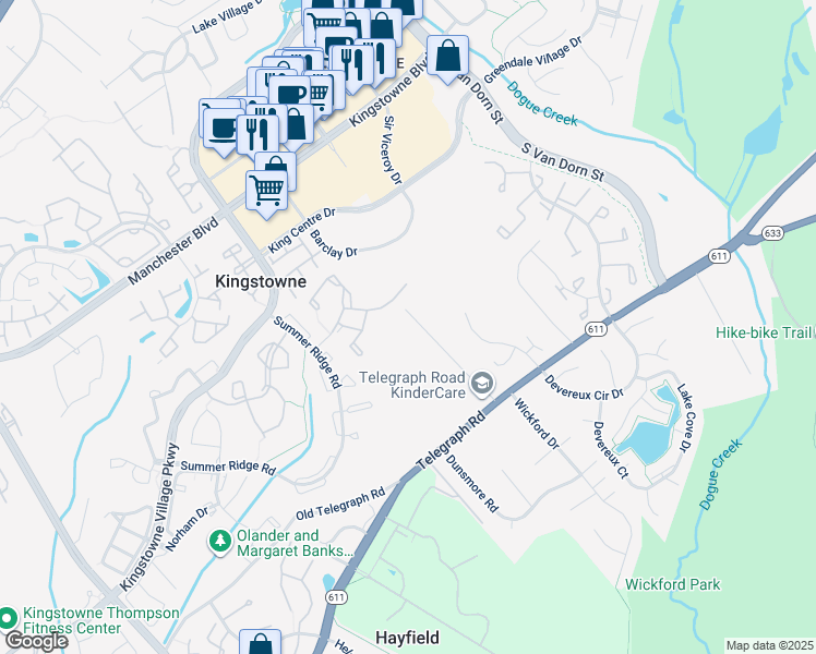 map of restaurants, bars, coffee shops, grocery stores, and more near 7022 Roxann Road in Alexandria