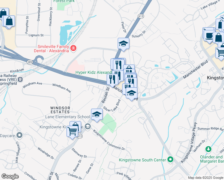map of restaurants, bars, coffee shops, grocery stores, and more near 6250 Interparcel Road in Alexandria