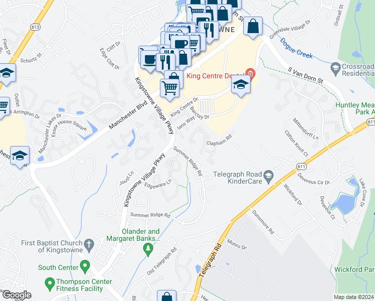 map of restaurants, bars, coffee shops, grocery stores, and more near 7035 Ashleigh Manor Court in Alexandria