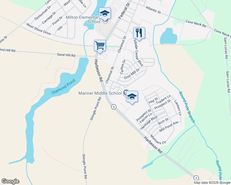 map of restaurants, bars, coffee shops, grocery stores, and more near 132 Fetter Lane in Milton
