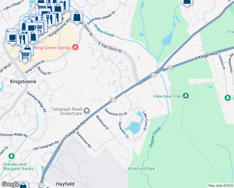 map of restaurants, bars, coffee shops, grocery stores, and more near 7121 Latour Court in Alexandria