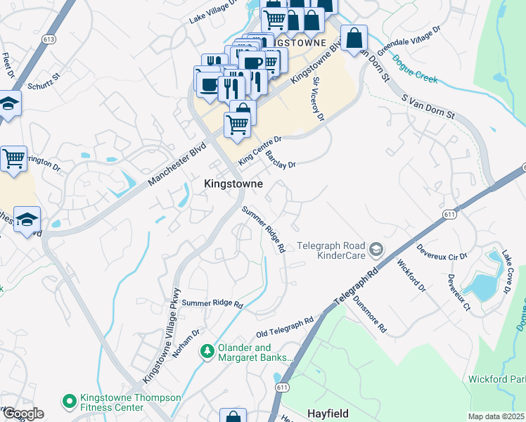 map of restaurants, bars, coffee shops, grocery stores, and more near 7035 Ashleigh Manor Court in Alexandria
