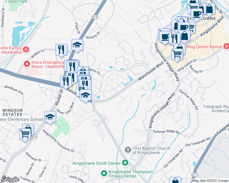 map of restaurants, bars, coffee shops, grocery stores, and more near 6013A Curtier Drive in Alexandria