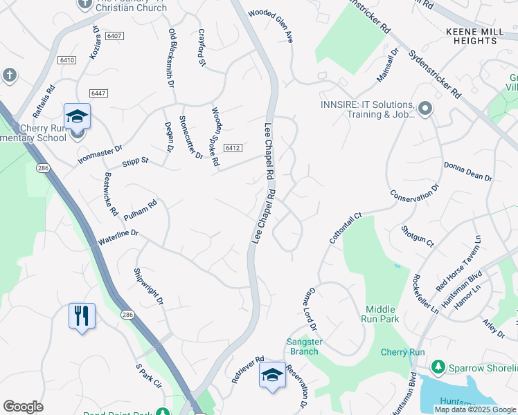 map of restaurants, bars, coffee shops, grocery stores, and more near 6907 Shackle Place in Burke