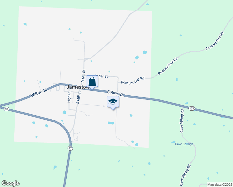 map of restaurants, bars, coffee shops, grocery stores, and more near 222 School Avenue in Jamestown
