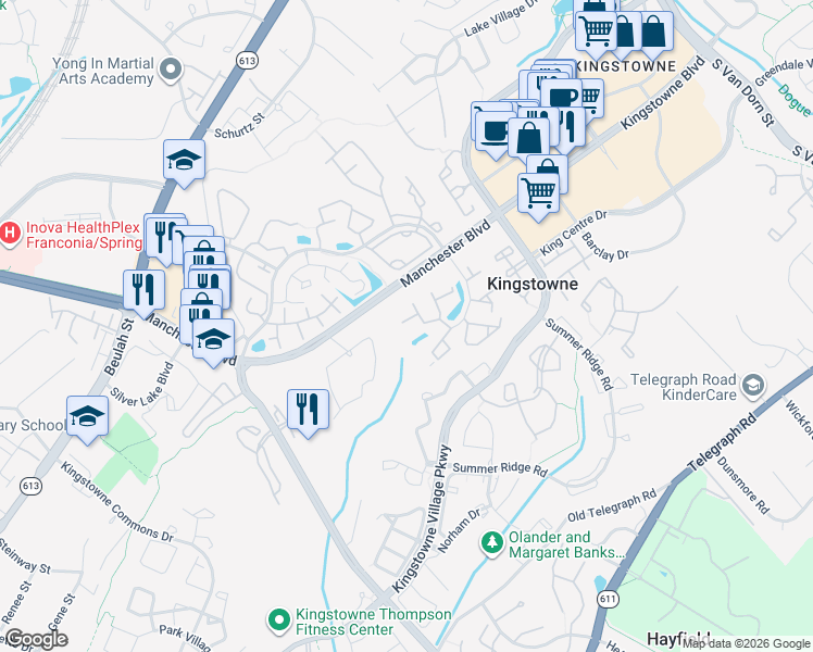map of restaurants, bars, coffee shops, grocery stores, and more near 6009E Mersey Oaks Way in Alexandria
