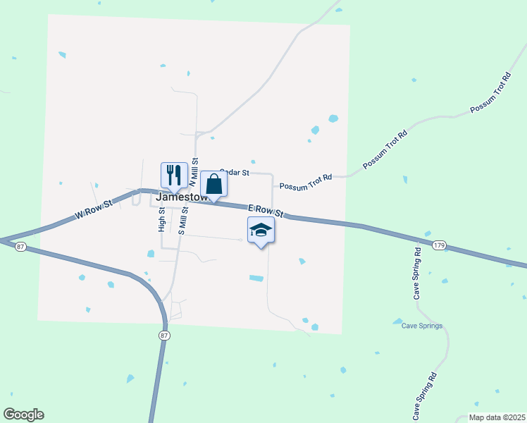 map of restaurants, bars, coffee shops, grocery stores, and more near 222 School Avenue in Jamestown