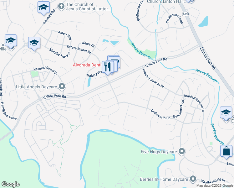 map of restaurants, bars, coffee shops, grocery stores, and more near 13874 Estate Manor Drive in Gainesville