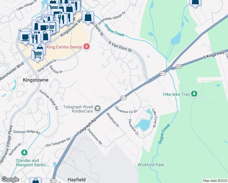 map of restaurants, bars, coffee shops, grocery stores, and more near 7024 Clifton Knoll Court in Alexandria