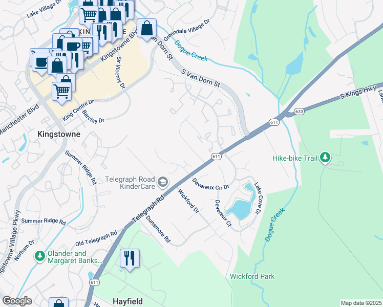 map of restaurants, bars, coffee shops, grocery stores, and more near 7024 Clifton Knoll Court in Alexandria