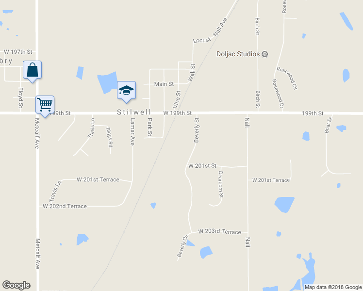 map of restaurants, bars, coffee shops, grocery stores, and more near 20040 Beverly Street in Stilwell