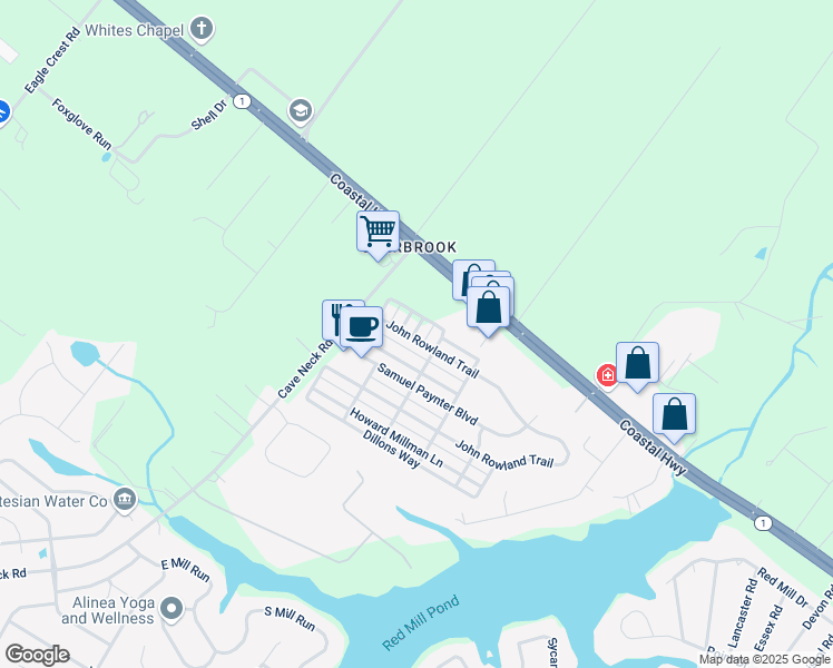 map of restaurants, bars, coffee shops, grocery stores, and more near 16680 John Rowland Trail in Milton