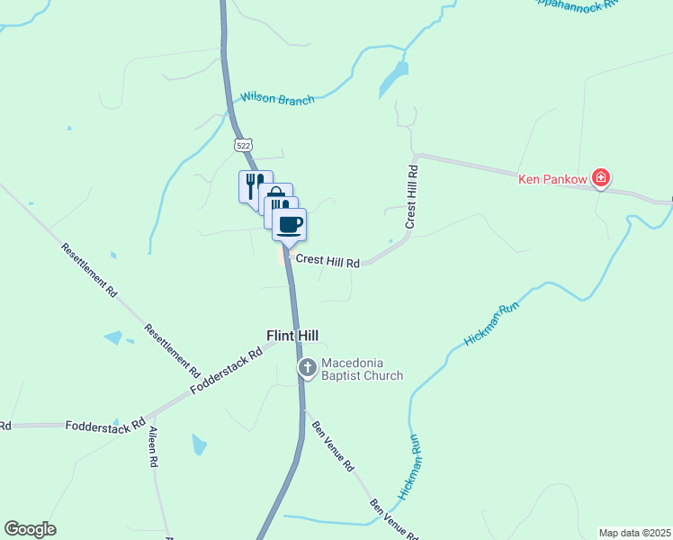 map of restaurants, bars, coffee shops, grocery stores, and more near 13924 Crest Hill Road in Flint Hill