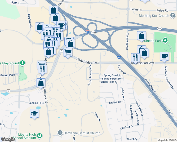 map of restaurants, bars, coffee shops, grocery stores, and more near 4301 Spring River Drive in O'Fallon