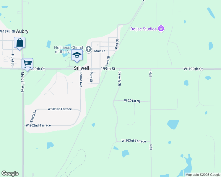 map of restaurants, bars, coffee shops, grocery stores, and more near 20040 Beverly Street in Stilwell
