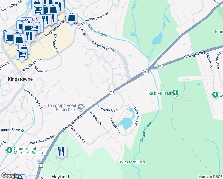 map of restaurants, bars, coffee shops, grocery stores, and more near 7113 Latour Court in Alexandria