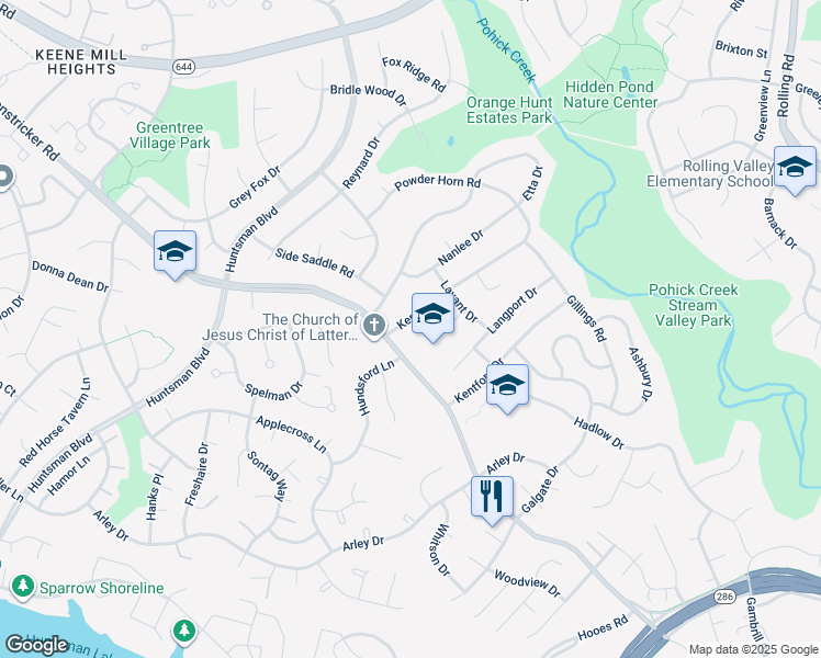 map of restaurants, bars, coffee shops, grocery stores, and more near 8713 Kerry Lane in Springfield