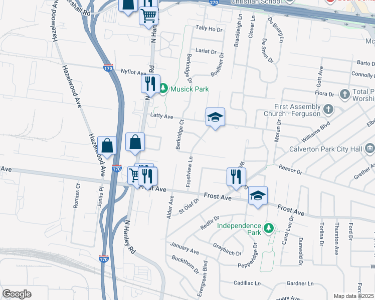 map of restaurants, bars, coffee shops, grocery stores, and more near 8510 Jacklin Avenue in Hazelwood