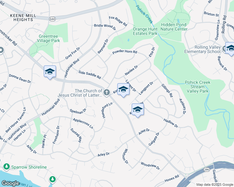 map of restaurants, bars, coffee shops, grocery stores, and more near 8713 Kerry Lane in Springfield