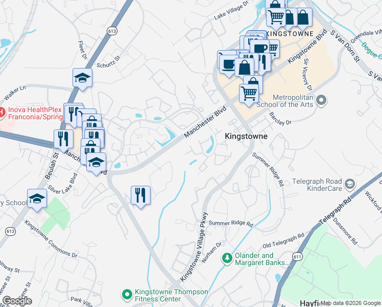 map of restaurants, bars, coffee shops, grocery stores, and more near 6009E Mersey Oaks Way in Alexandria