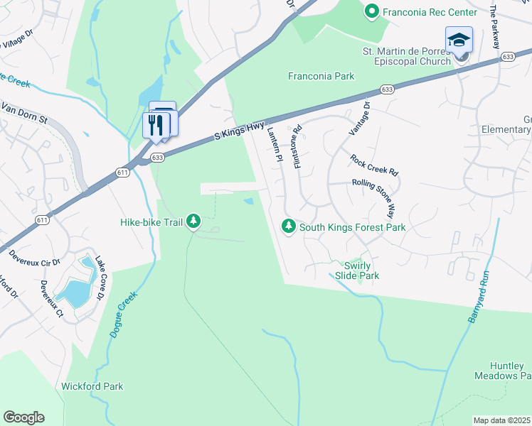 map of restaurants, bars, coffee shops, grocery stores, and more near 6908 Deer Run Drive in Alexandria