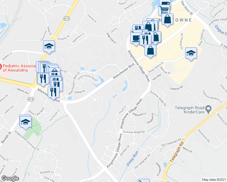 map of restaurants, bars, coffee shops, grocery stores, and more near 6001 Mersey Oaks Way in Alexandria