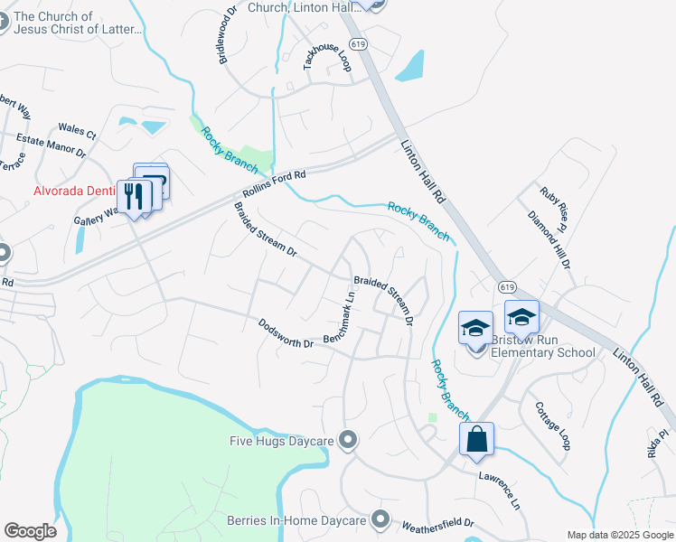 map of restaurants, bars, coffee shops, grocery stores, and more near 13561 Wansteadt Place in Bristow