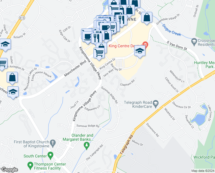 map of restaurants, bars, coffee shops, grocery stores, and more near 7027 Ashleigh Manor Court in Alexandria