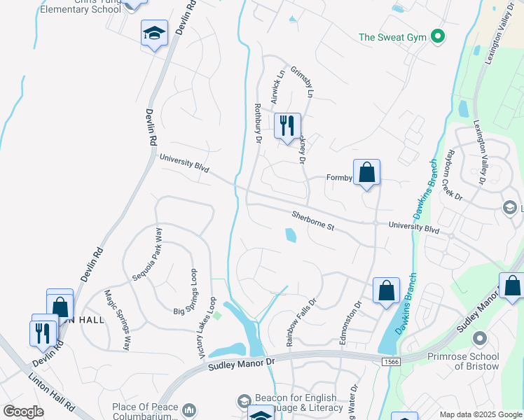 map of restaurants, bars, coffee shops, grocery stores, and more near 12335 Sherborne Street in Bristow