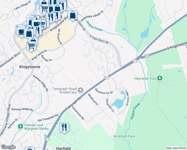 map of restaurants, bars, coffee shops, grocery stores, and more near 7022 Clifton Knoll Court in Alexandria